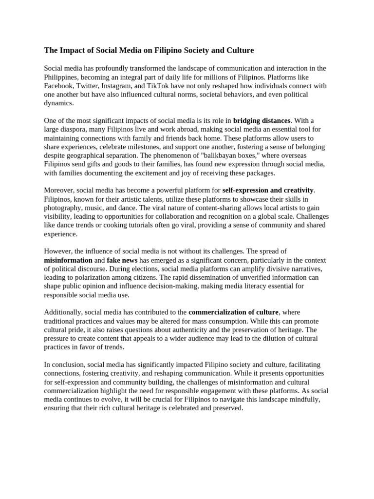 The Impact of Social Media On Filipino Society and Culture | PDF