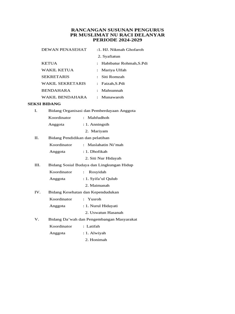 Rancangan Susunan Pengurus | PDF