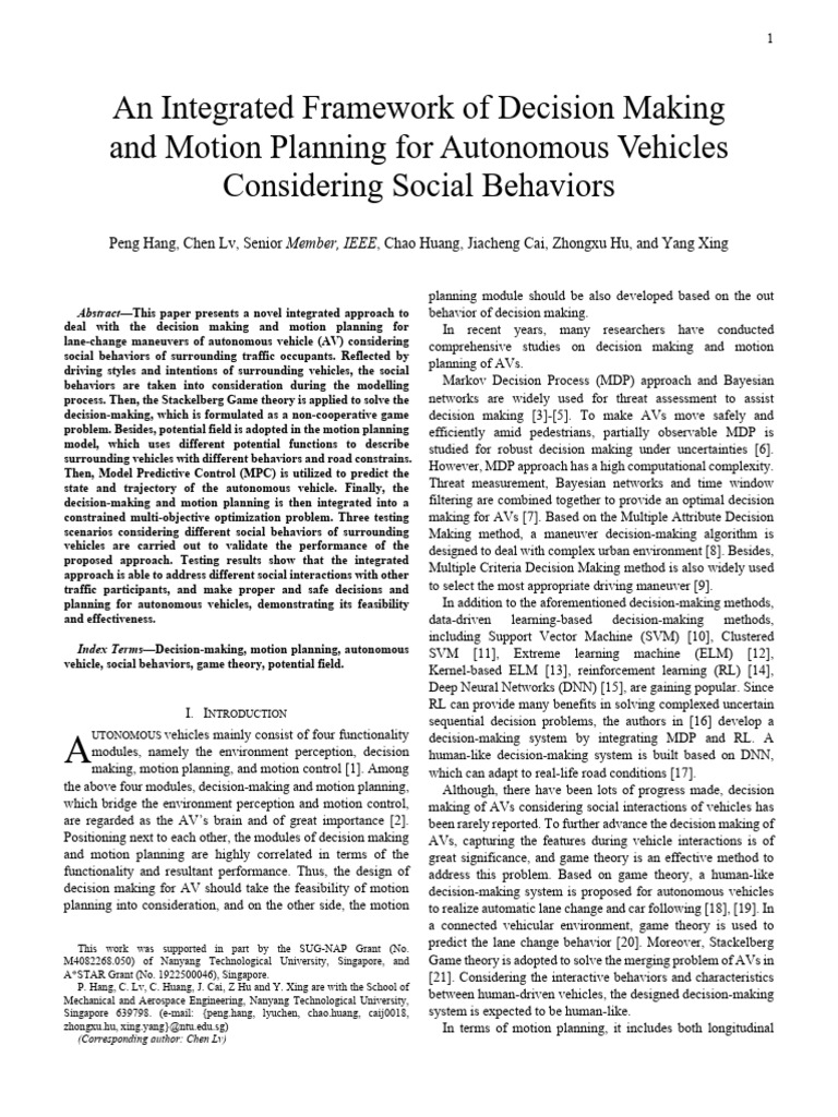 An Integrated Framework of Decision Making and Motion Planning For ...