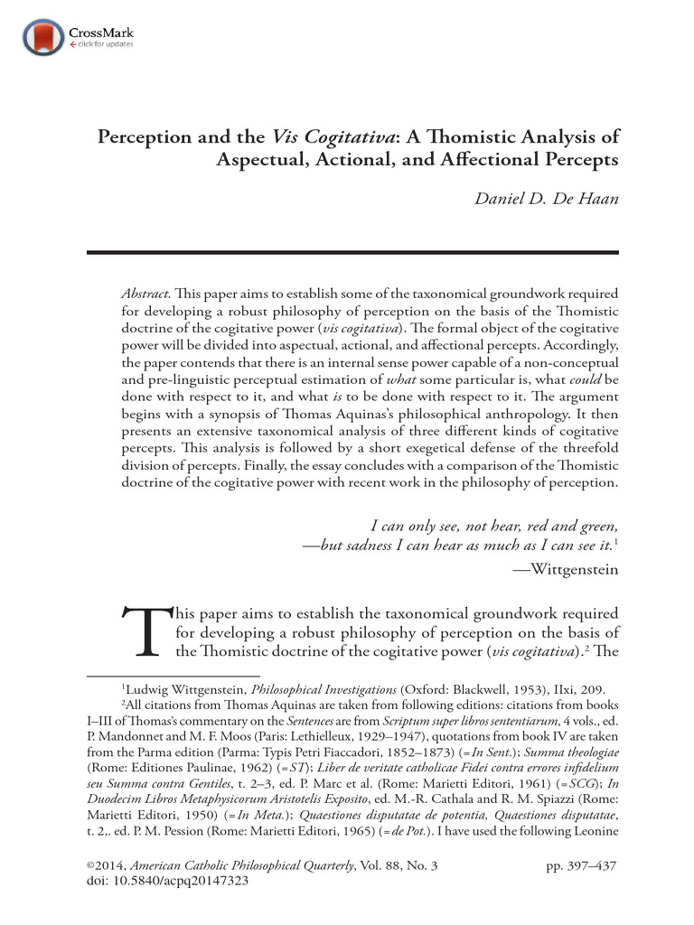 De Haan. Perception and The Vis Cogitativa. A Thomistic Analysis of ...