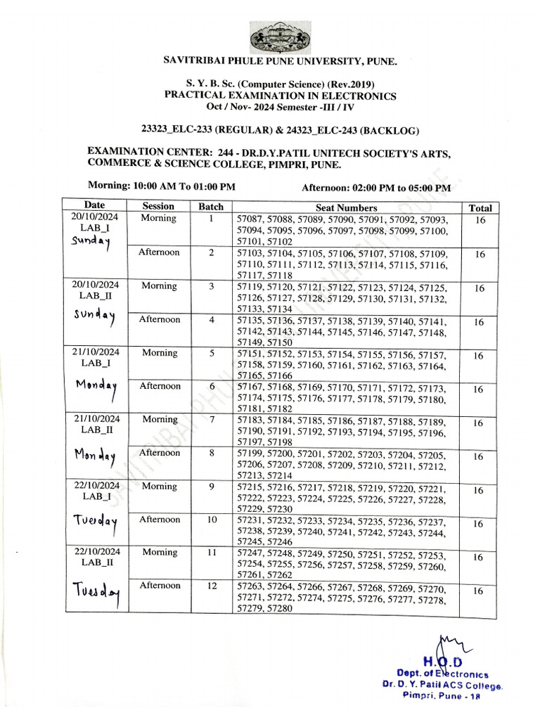 Final Practical Exam Time Table 2024 | PDF