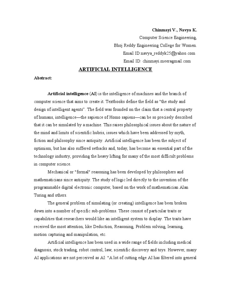 term paper of artificial intelligence