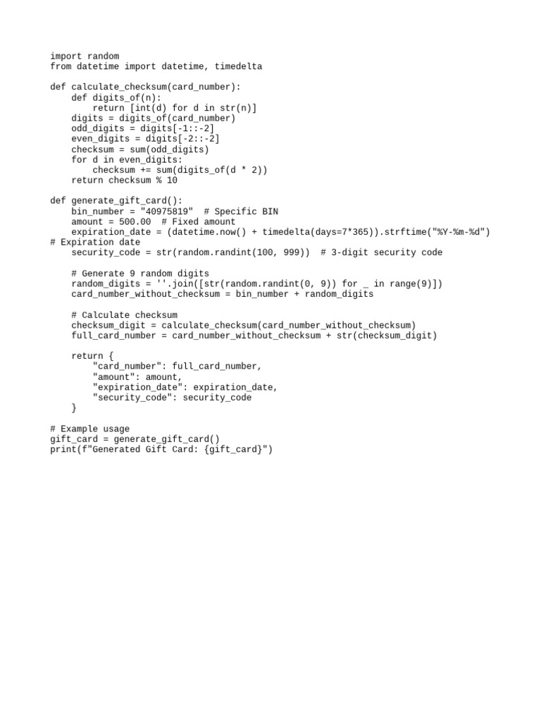 Gift Card Generator - Py. | PDF