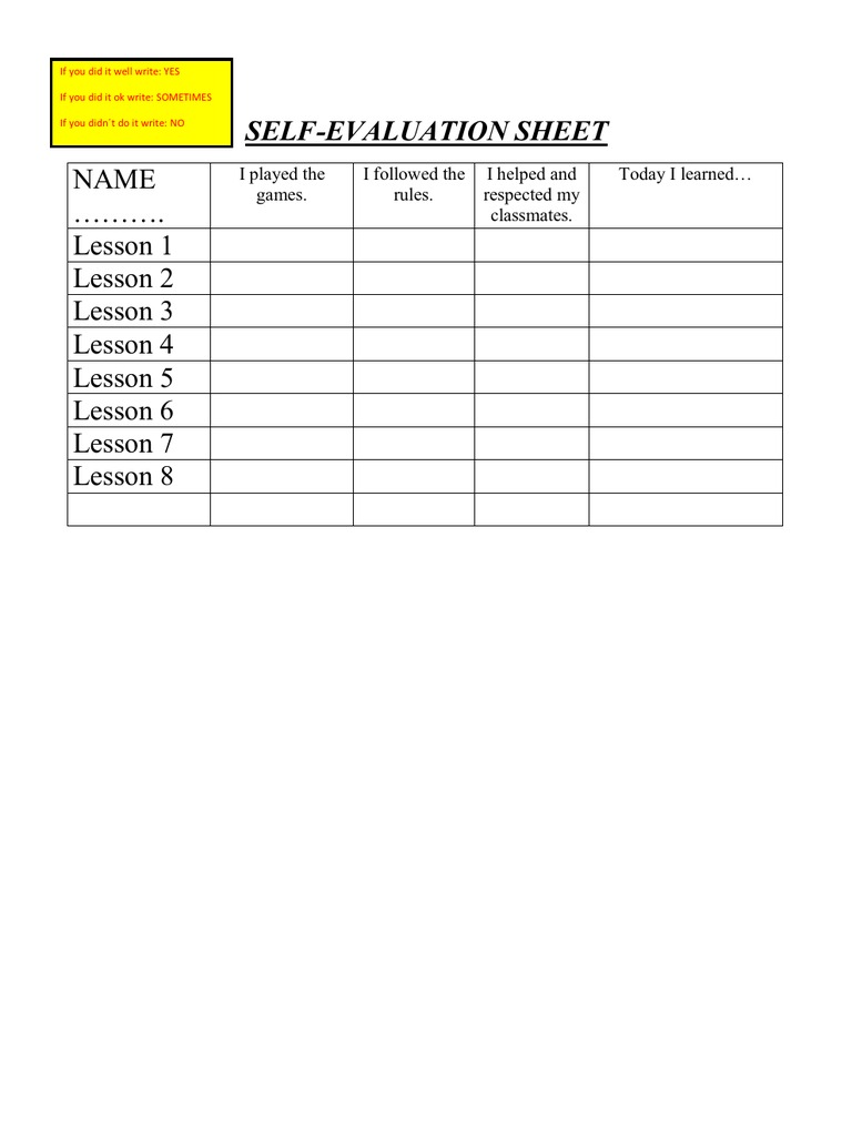 Self Evaluation Sheet of Acrosport | PDF