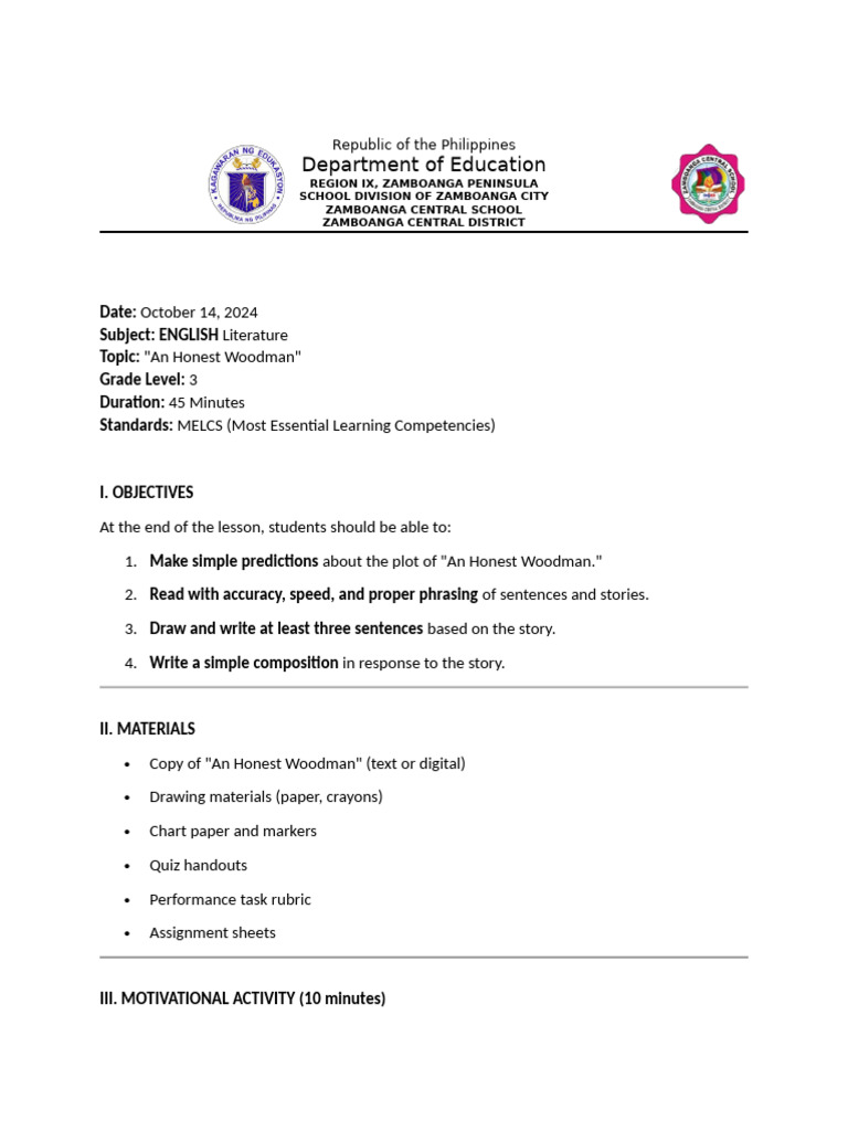 Daily Lesson Plan in English | PDF