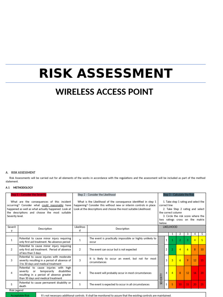 Risk Assessment 0017-Rev00 (Wireless Access Point) | PDF