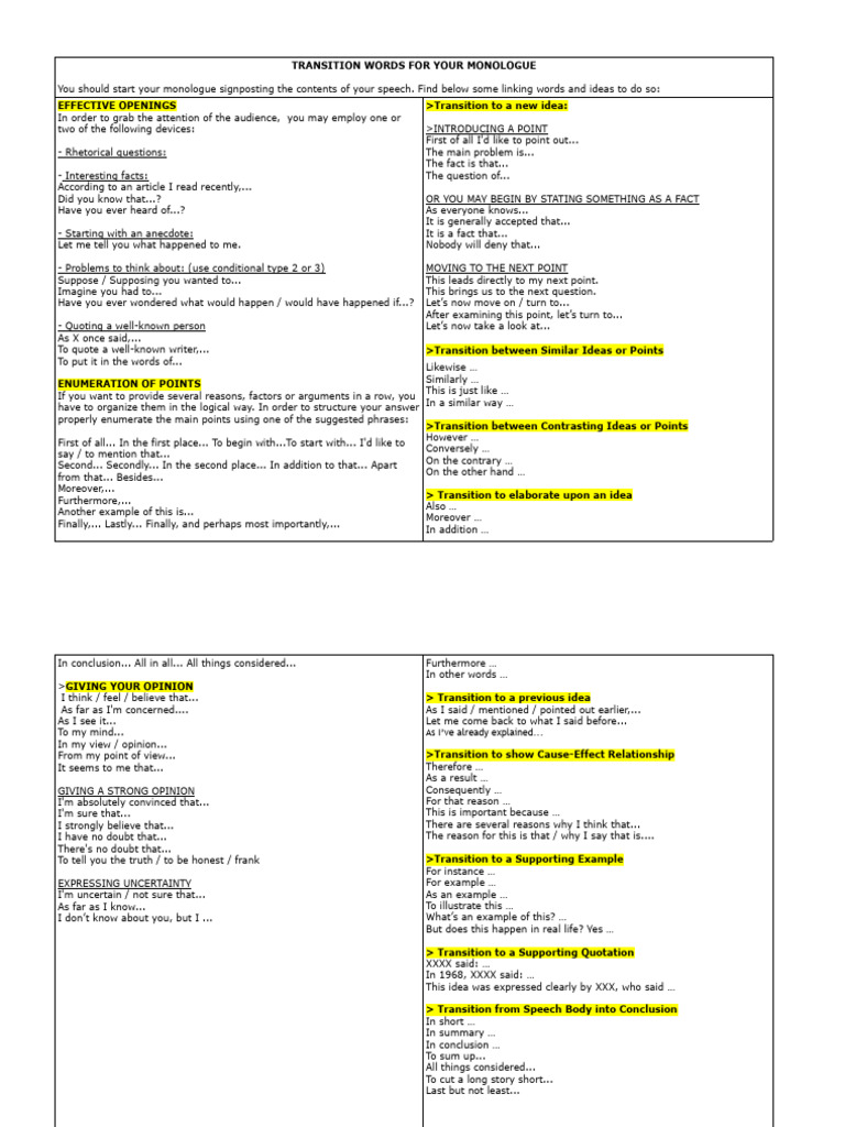 Transition Words | PDF