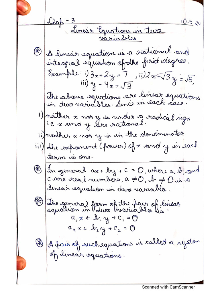 Chapter 3 Linear Equations In Two Variables Pdf