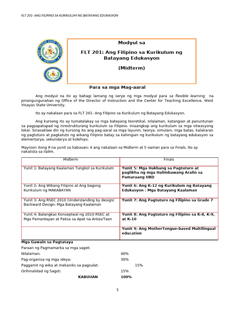 Modyul FLT 201 Midterm | PDF