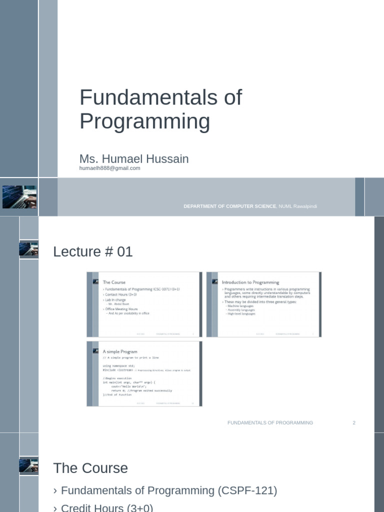 Fundamentals of Programming (Lec 1) | PDF | Computer Programming ...
