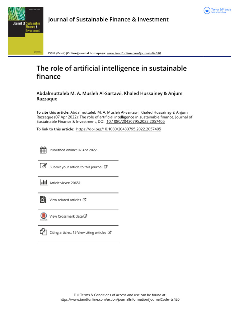 The Role of Artificial Intelligence in Sustainable Finance | PDF