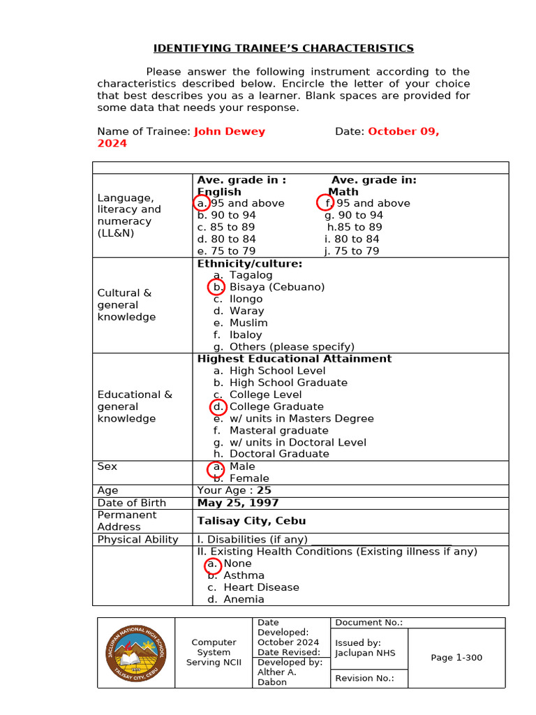 Identifying Trainees Characteristics | PDF