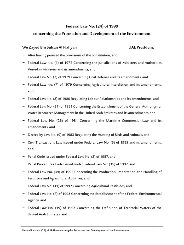 Federal Law No. (24) of 1999 Concerning The Protection and Development ...