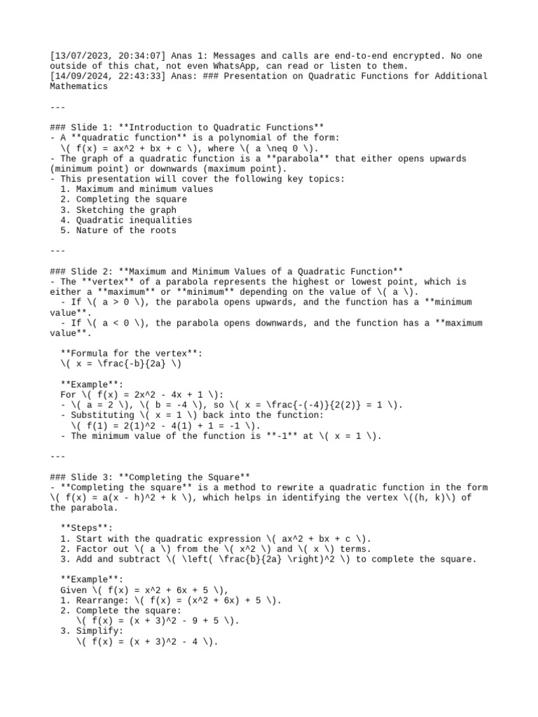 Quadratic Function | PDF