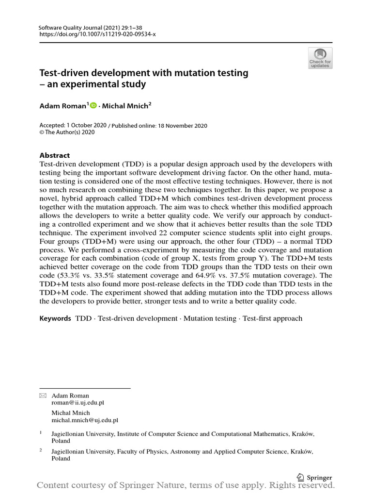 Test-Driven Development With Mutation Testing - An | PDF