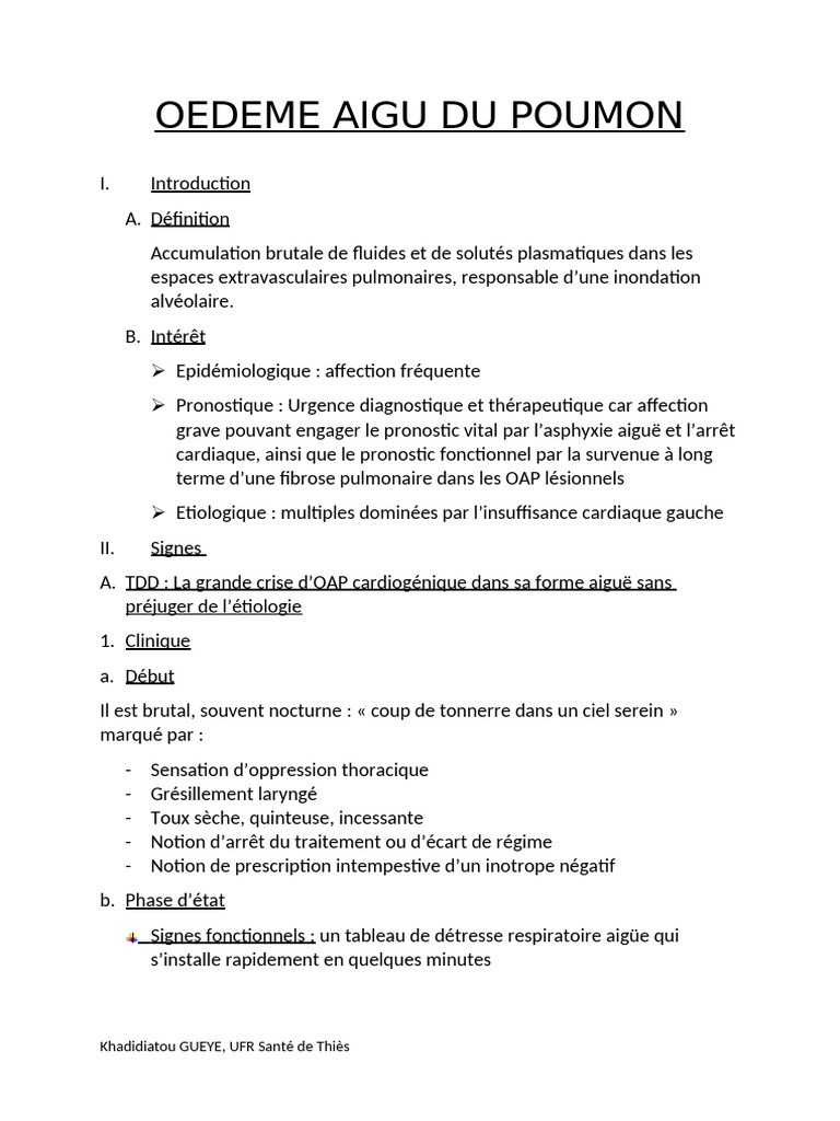 Oedeme Aigu Du Poumon KG | PDF
