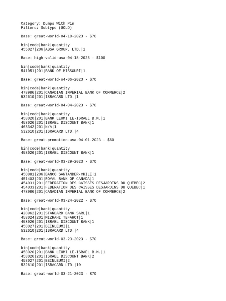 Bin list pdf