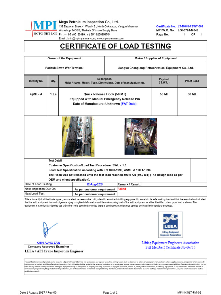 LGI-0724-M048 QRH Load Test Report-1 R1 | PDF