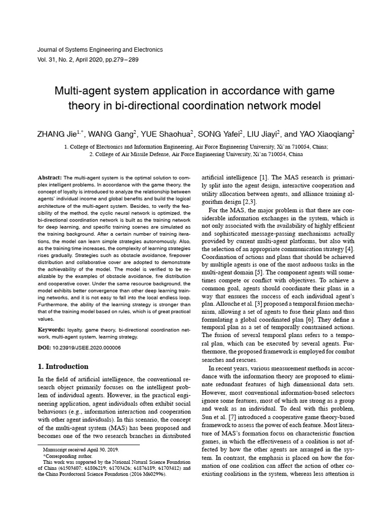 Multi agent system application in accordance with game theory in bi