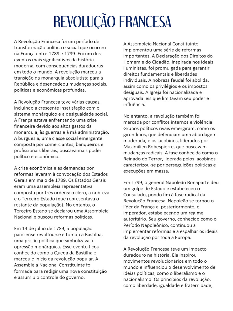 Resumo sobre a revolução francesa | PDF