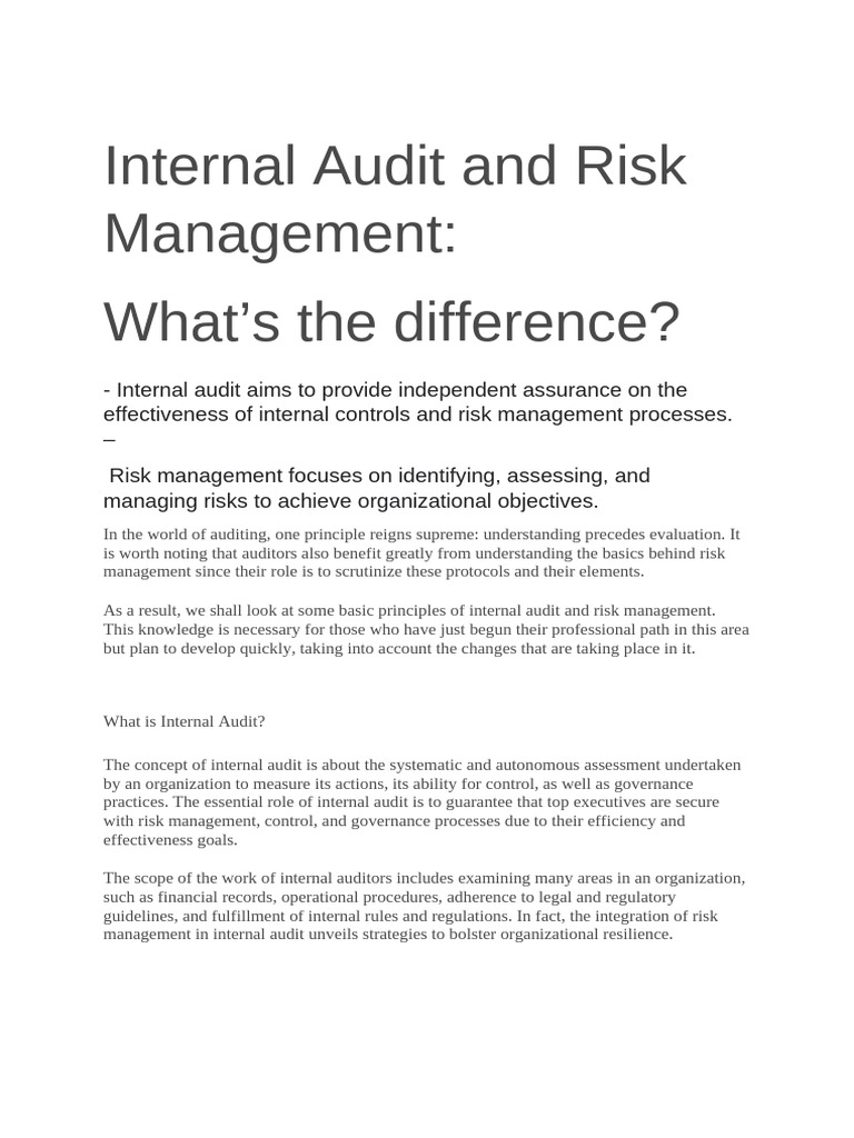 Internal Audit Risk Management Pdf Internal Audit Risk Management