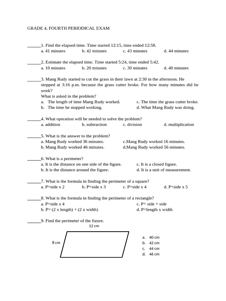 Grade 4 Exam Pdf
