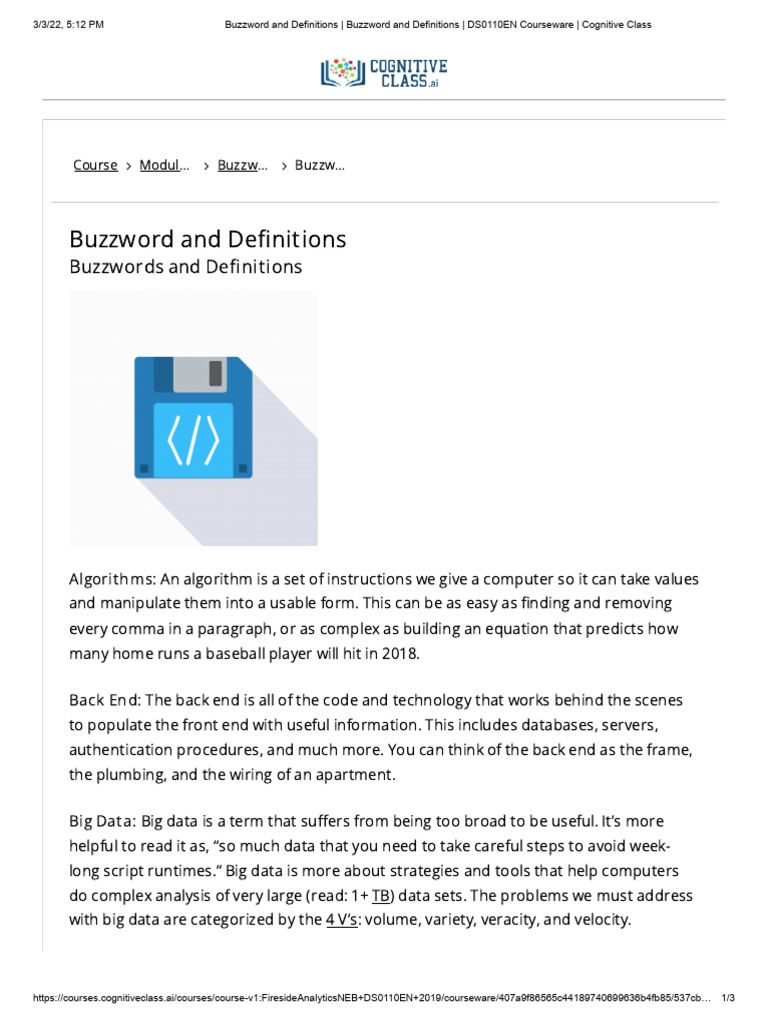 Buzzword and Definitions - Buzzword and Definitions - DS0110EN ...