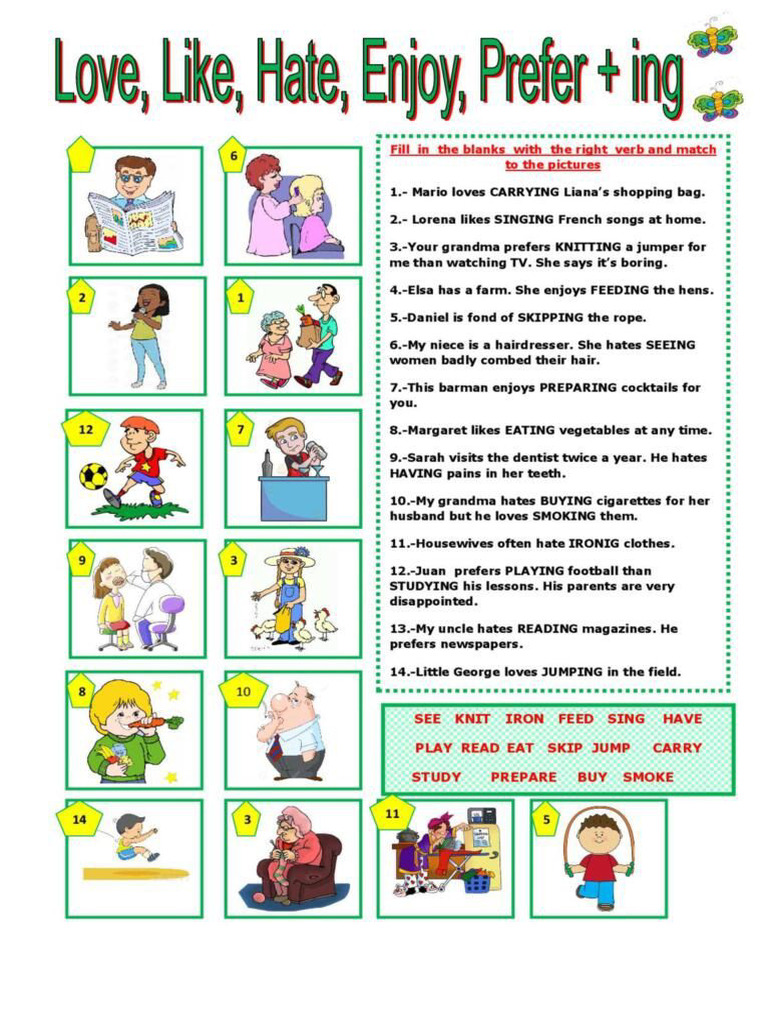 Love Like Enjoy Hate Prefer Verb Ing Tests - 123832 - 1 | PDF
