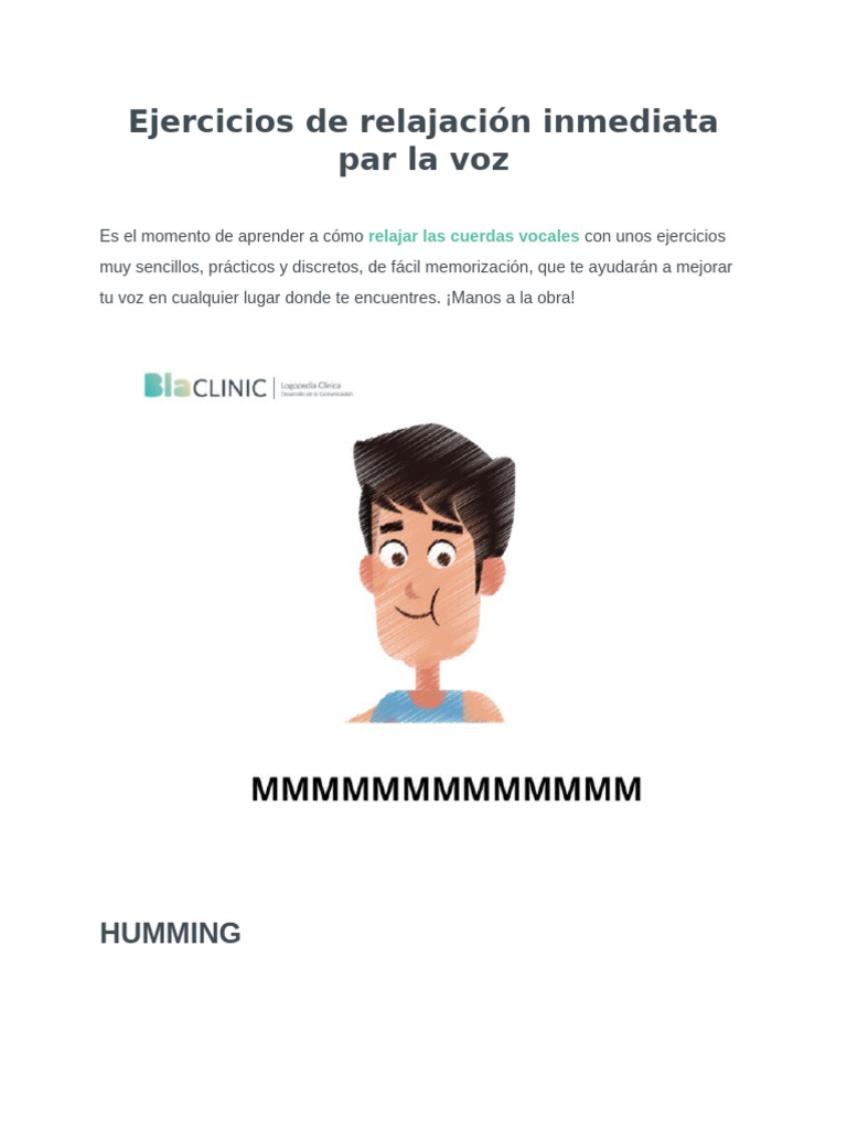 Ejercicios de Relajación Inmediata Par La Voz | PDF