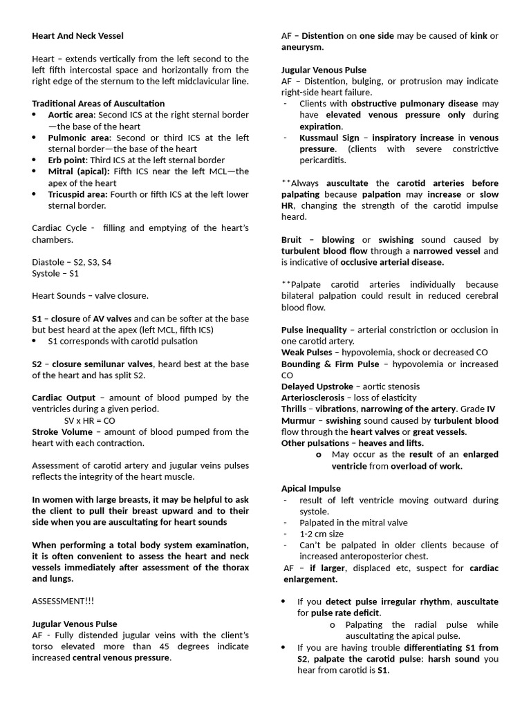 Heart and Neck Vessel Assessment Guide | PDF | Heart | Pulse
