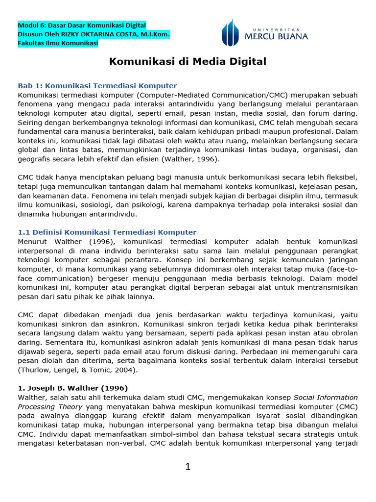 Dasar-Dasar Komunikasi Digital CMC | PDF | Ilmu Sosial | Komputer