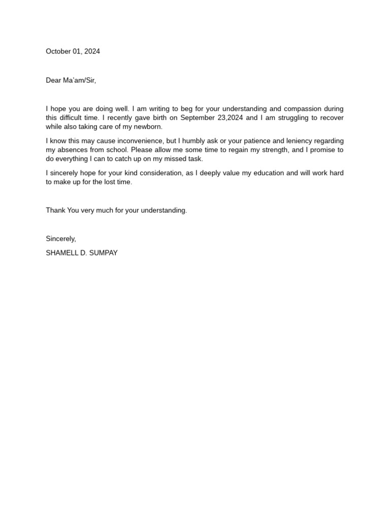 Excuse Letter | PDF