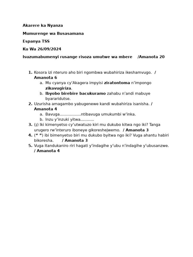 Isuzumabumenyi Rusange Risoza Umutwe Wa Mbere | PDF