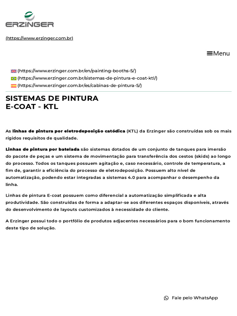 Sistemas de Pintura E-Coat - KTL - Erzinger - Tecnologias em ...