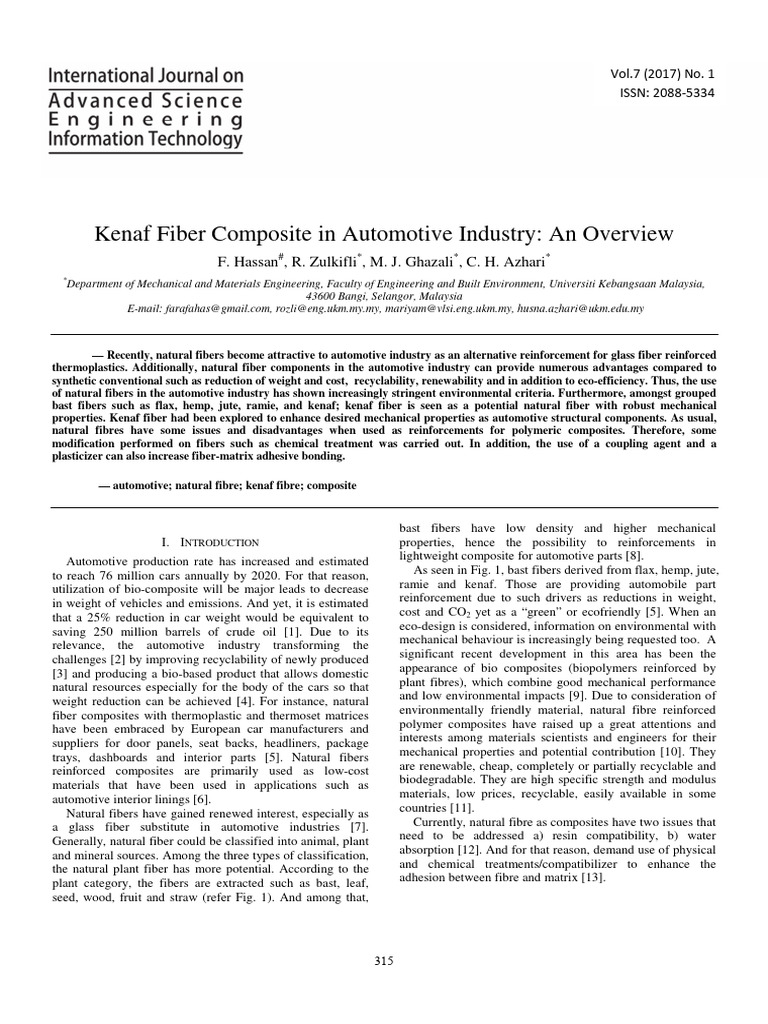 Kenaf Fiber Composites in Automotive Use | PDF | Composite Material ...