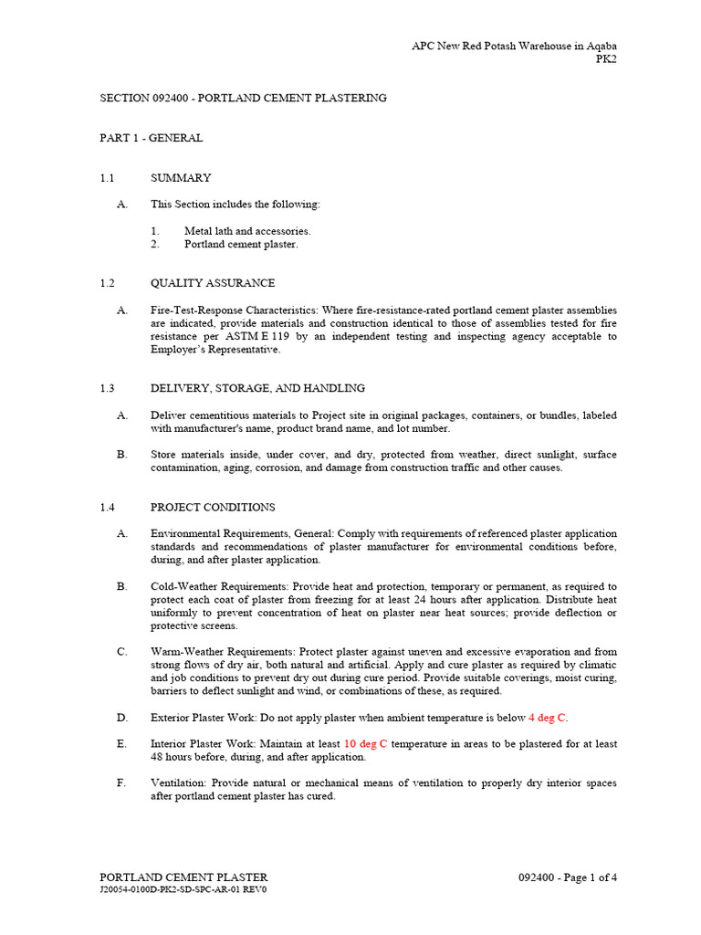 Portland Cement Plastering | PDF