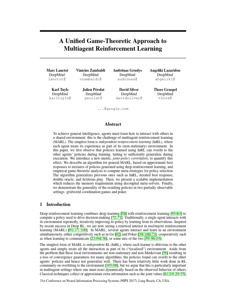 A Unified Game-Theoretic Approach To Multiagent Reinforcement Learning ...