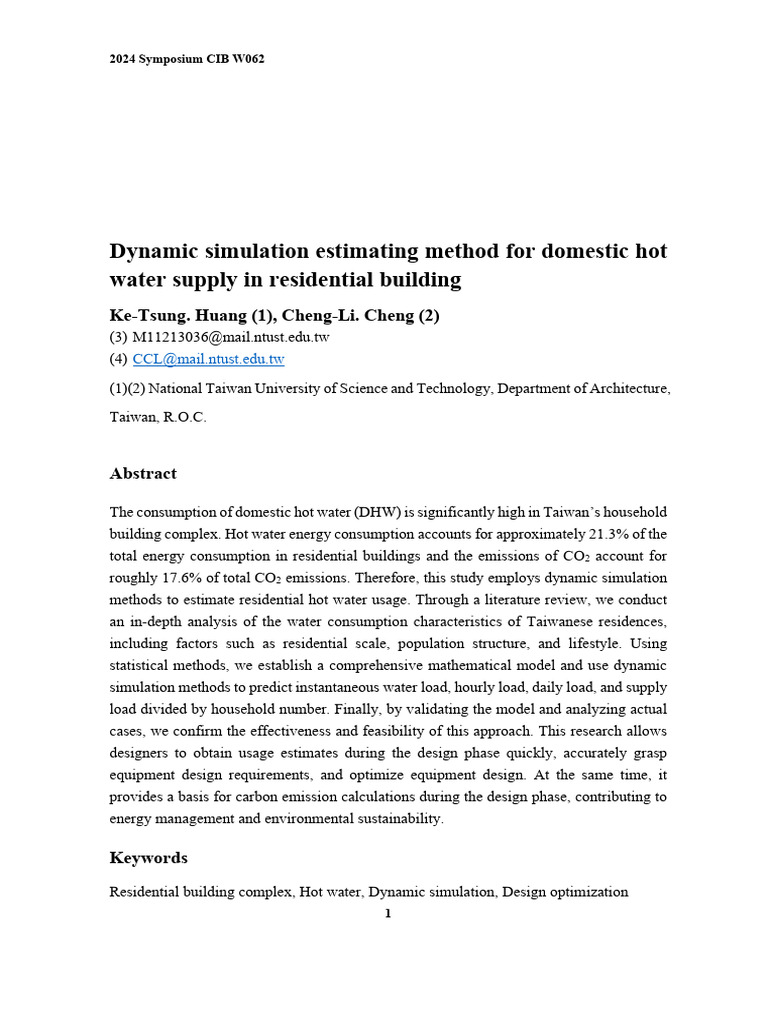 Dynamic Simulation Estimating Method For Domestic Hot Water Supply in ...