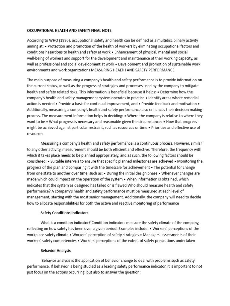 Ohs Final Note | PDF | Occupational Safety And Health | Occupational Stress