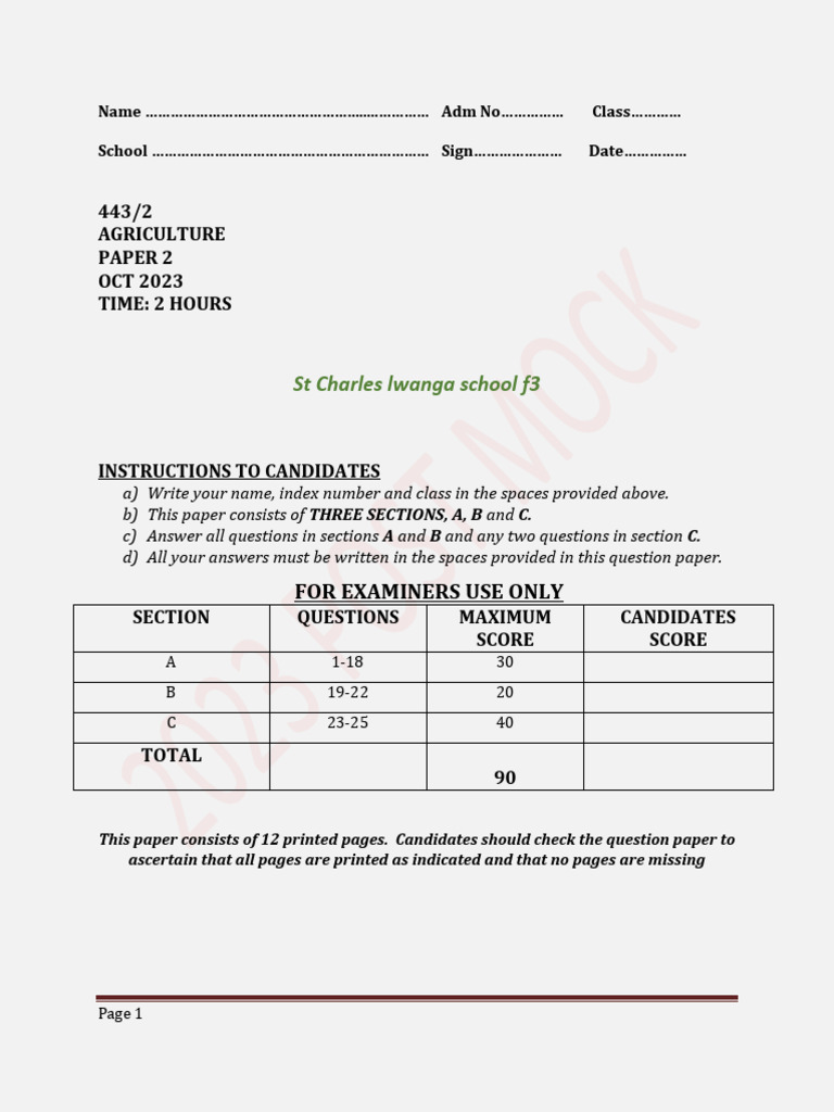 Agric F3 Dec Assignment | PDF