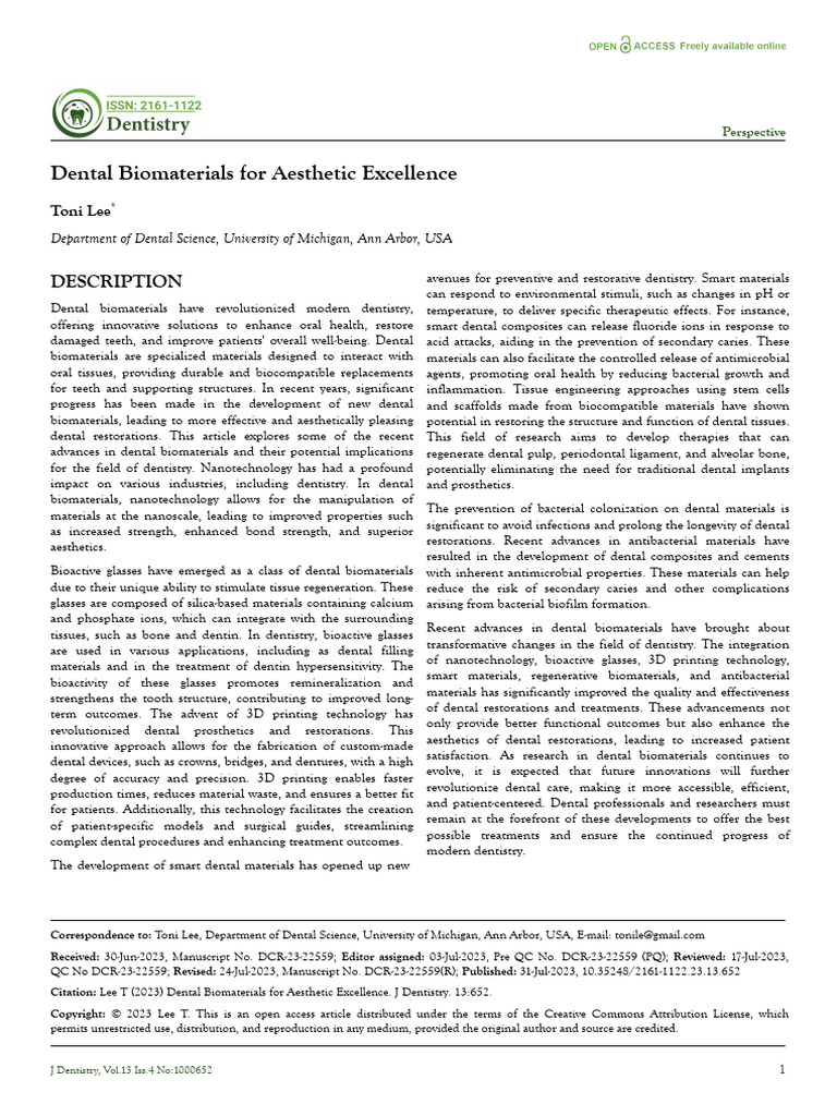 Dental Biomaterials For Aesthetic Excellence | PDF | Dentistry ...