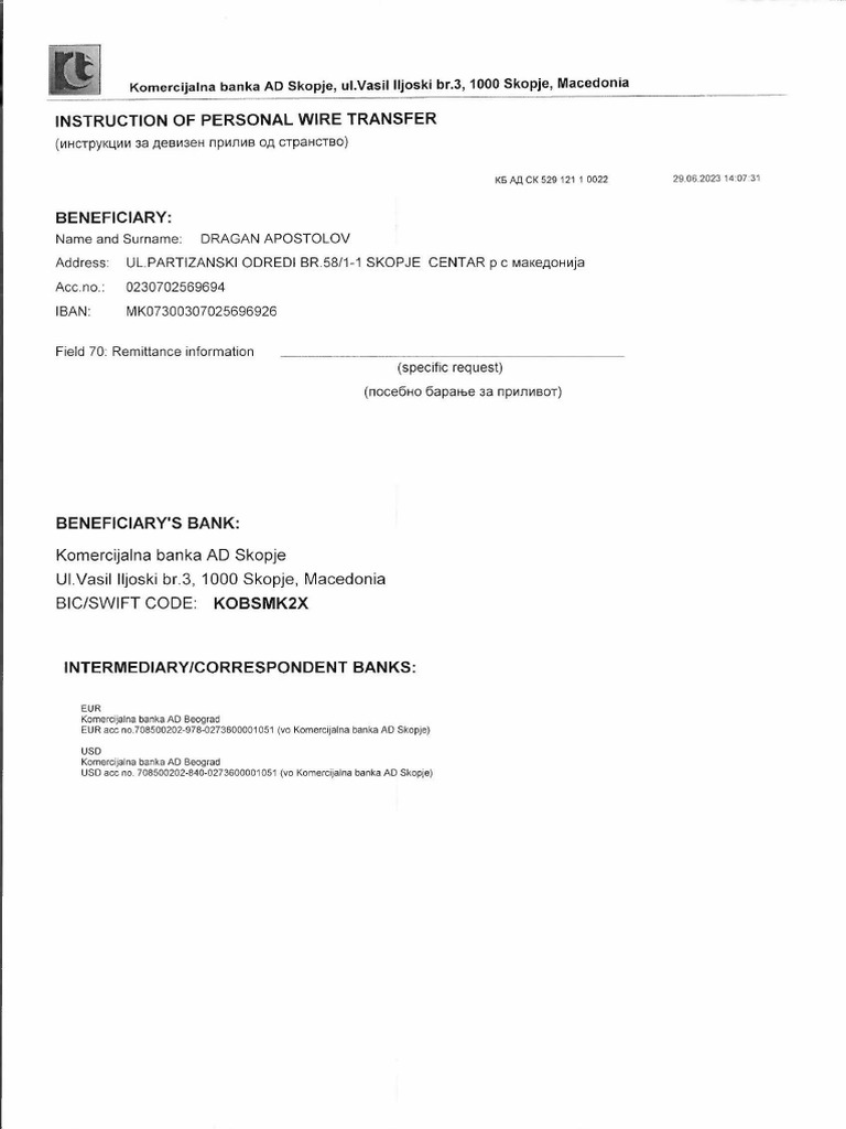 Instrukcii Za Povrat Na Devozno Plakanje Od Komercijalna Banka | PDF