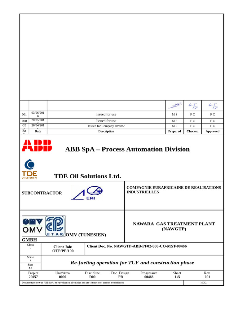 Re-Fueling Operation For TCF and Construction Phase REV 001 | PDF