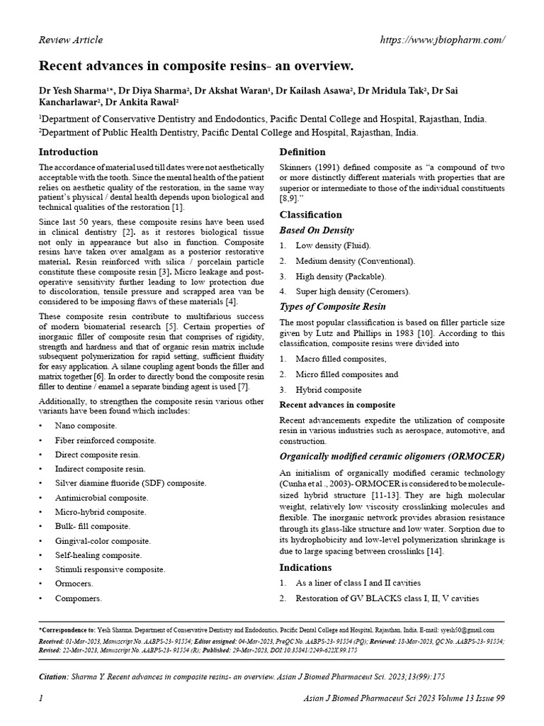 Recent Advances in Composite Resins An Overview | PDF | Dental ...