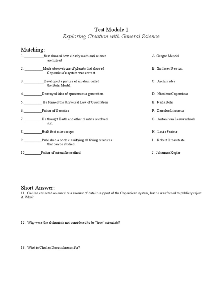 Module 1 Test: General Science Concepts | PDF | Heliocentrism | Science