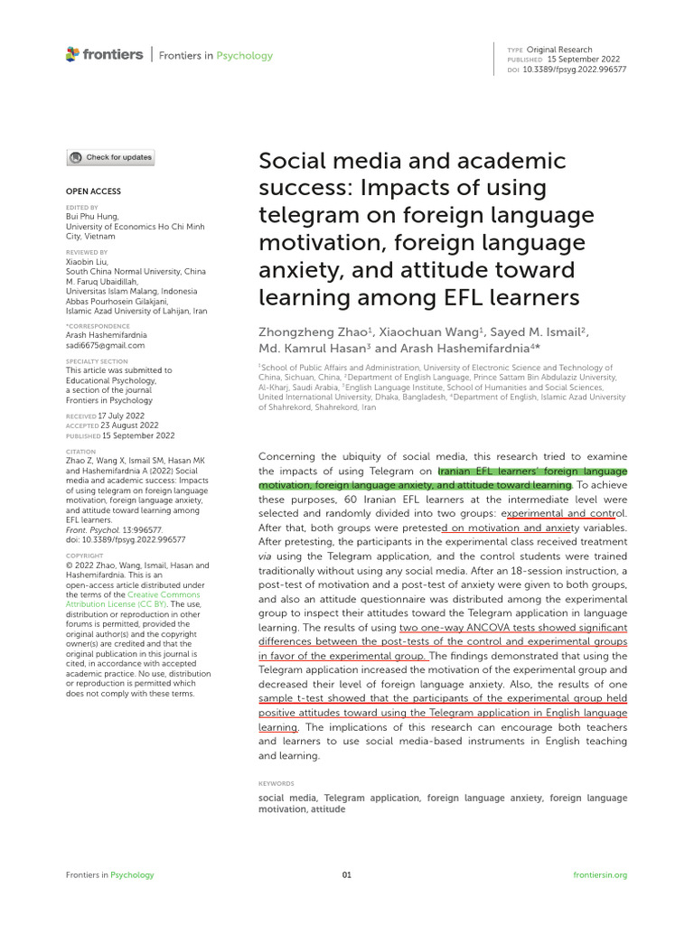 Social Media and Academic Success: Impacts of Using Telegram On Foreign ...