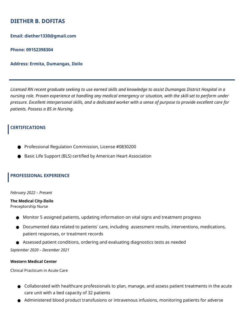Entry Level Nurse Resume Example - 1