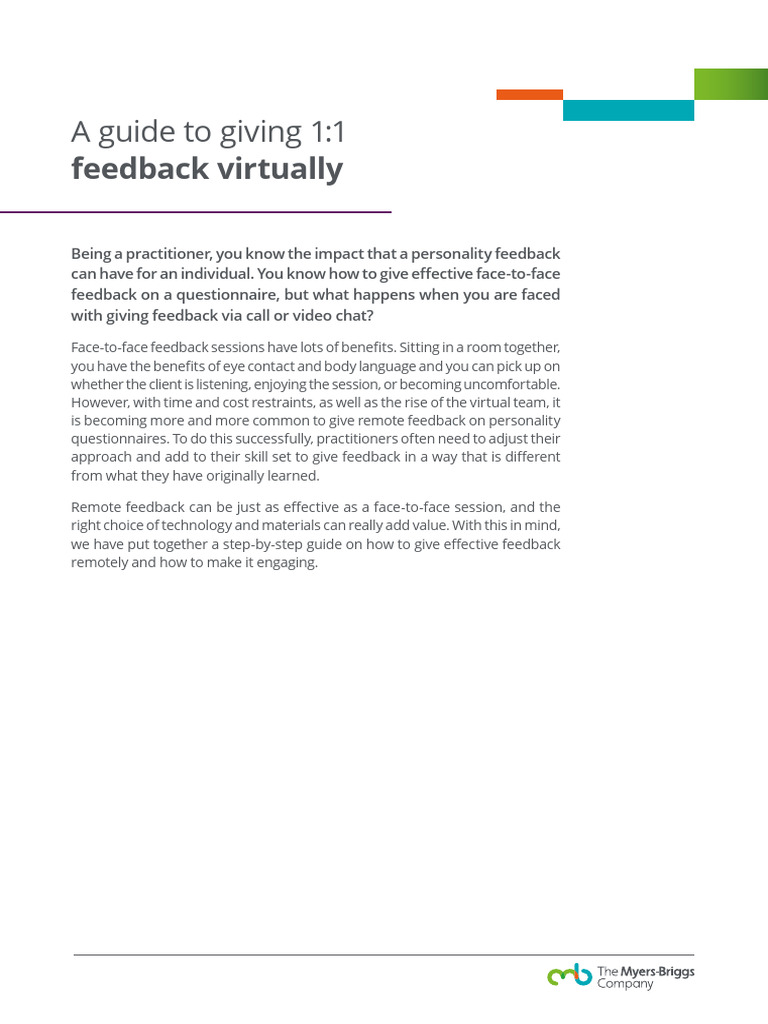 A Guide To Giving 1 To 1 Feedback Virtually | PDF