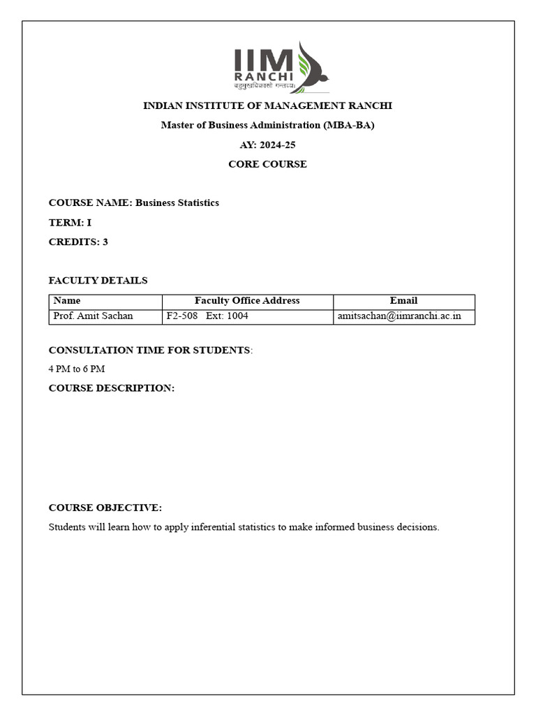 Business Statistics - MBA - BA - Prof. A.Sachan | PDF