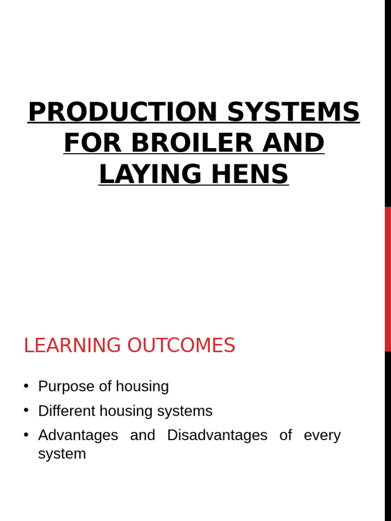 Production Systems For Broiler and Laying Hen | PDF